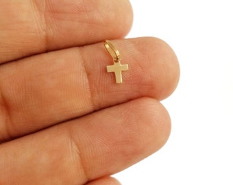 14K Extra Tiny Solid Yellow Gold Jesus Cross Pendant Crucifix.Christian Pendant