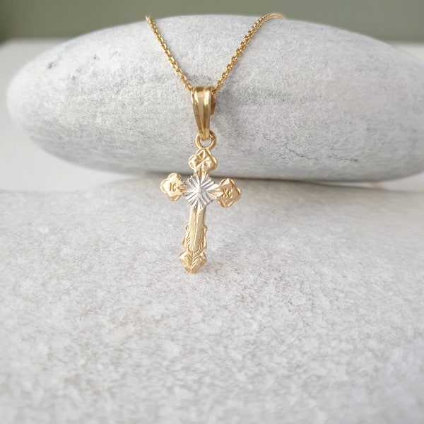 Tiny Jesus Crucifix Cross.14K Yellow Solid Gold,Greek Orthodox Pendant Crucifix.Christian Vintage Retro Pendant