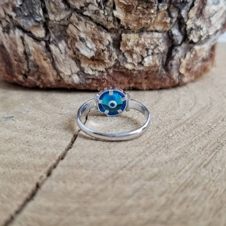 925 Sterling Silver Blue Greek Evil Eye Ring.Silver Ring. Good Luck and Protection Jewelry. image 7