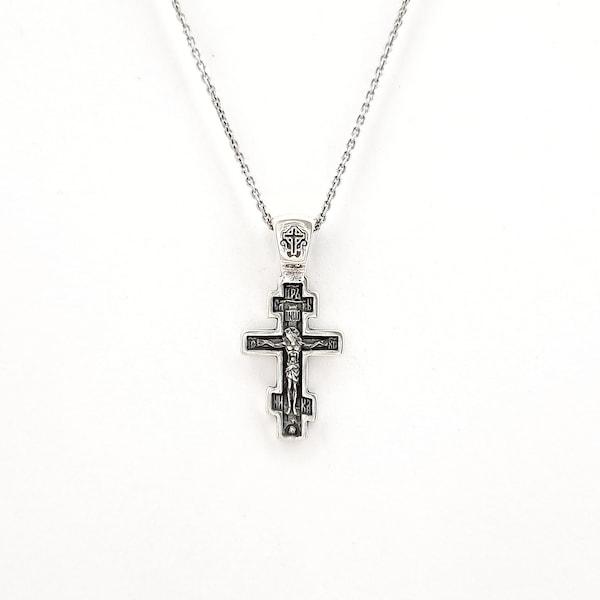 Silver Jesus Cross  925 Sterling Silver Orthodox Pendant Crucifix. Vintage Retro Cross Pendant. No chain.