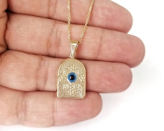 14K Greek Evil Eye ΙϹΧϹ ΝΙΚΑ Cross Pendant. 14K Yellow Solid Gold.Good Luck and Protection Charm