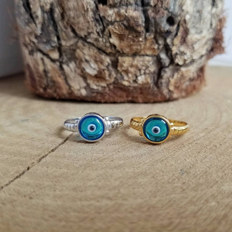925 Sterling Silver Blue Greek Evil Eye Ring.Silver Ring. Good Luck and Protection Jewelry. image 8