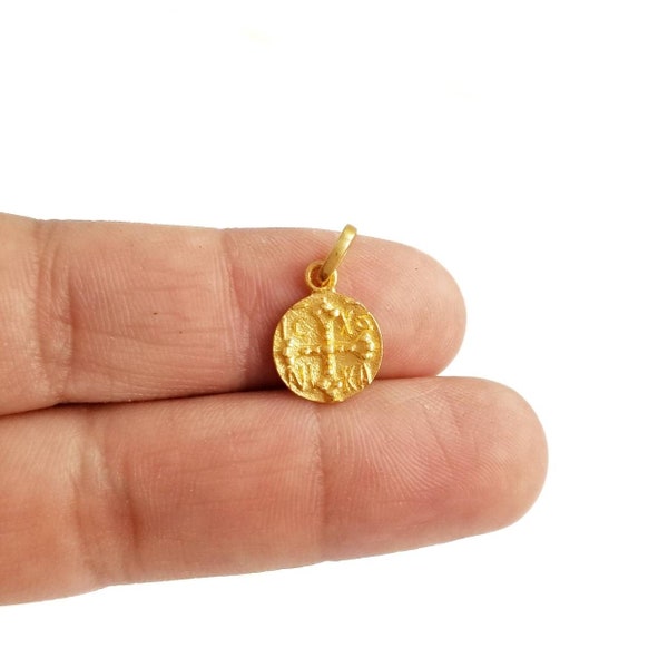 Tiny Cross Saint Helen and Constantine  ΙϹΧϹ ΝΙΚΑ Pendant. Constantinato. 925 Sterling Silver Gold Plated.Christian Pendant.Protection Charm