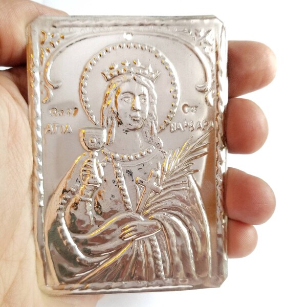 Saint Barbara, Agia Varvara,Great Martyr Barbara,Ex-Voto Tama/ Tamata, Greek Orthodox Milagro, Solid 925.Sterling Silver