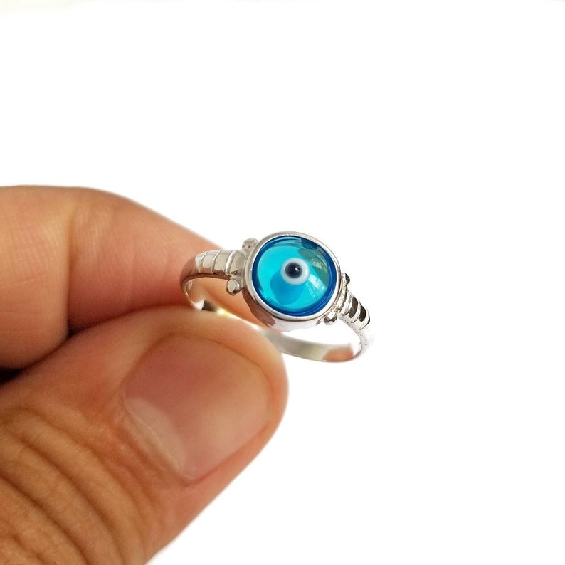 925 Sterling Silver Blue Greek Evil Eye Ring.Silver Ring. Good Luck and Protection Jewelry. image 2