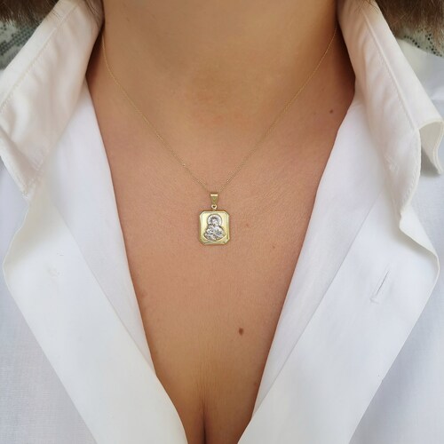 14K Saint Mary Theotokos Saint shops Helen & Constantine Pendant. Constantinato.14K Yellow and White Solid Gold.Christian Pendant.Protection Charm
