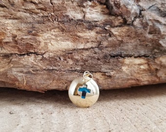 9K Greek Evil Eye Cross Pendant.9K Yellow Solid Gold.Good Luck and Protection Charm