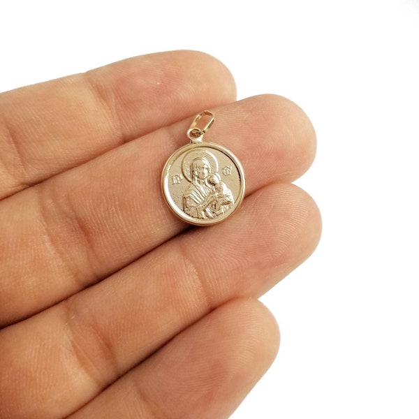 9K Solid Yellow Gold, Virgin Mary, Saint Mary , Small Christian Orthodox Greek Theotokos Pendant. Protection Charm