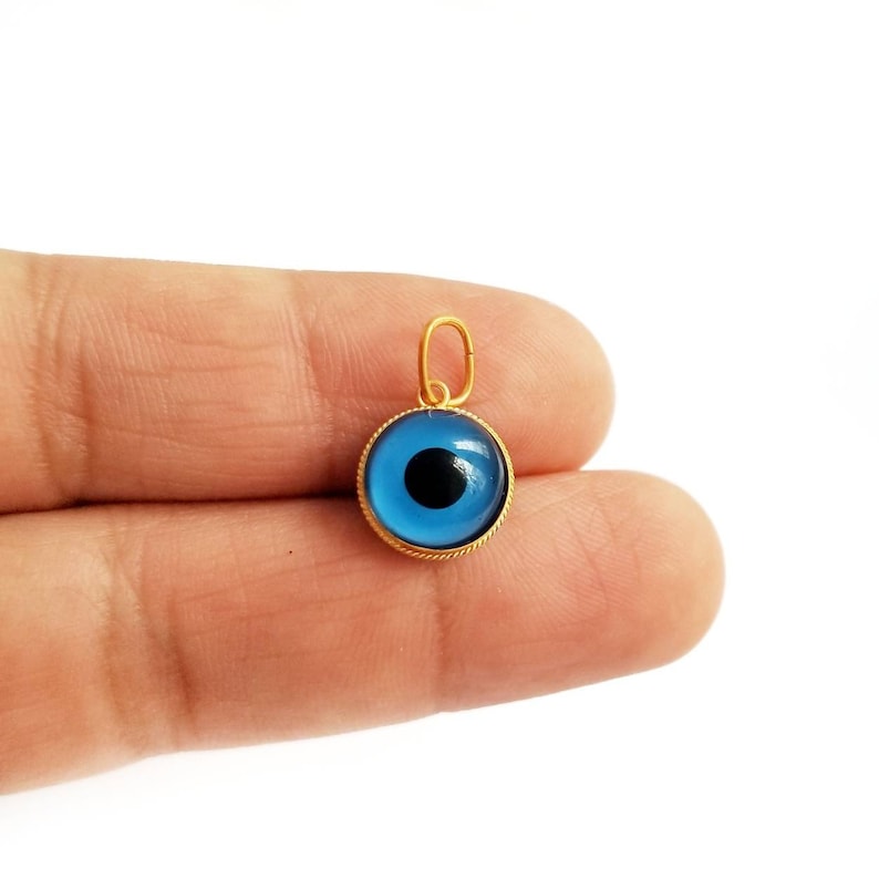 925 Sterling Silver Greek Evil Eye Gold Plated Pendant Blue Murano Evil Eye.Good Luck and Protection Charm