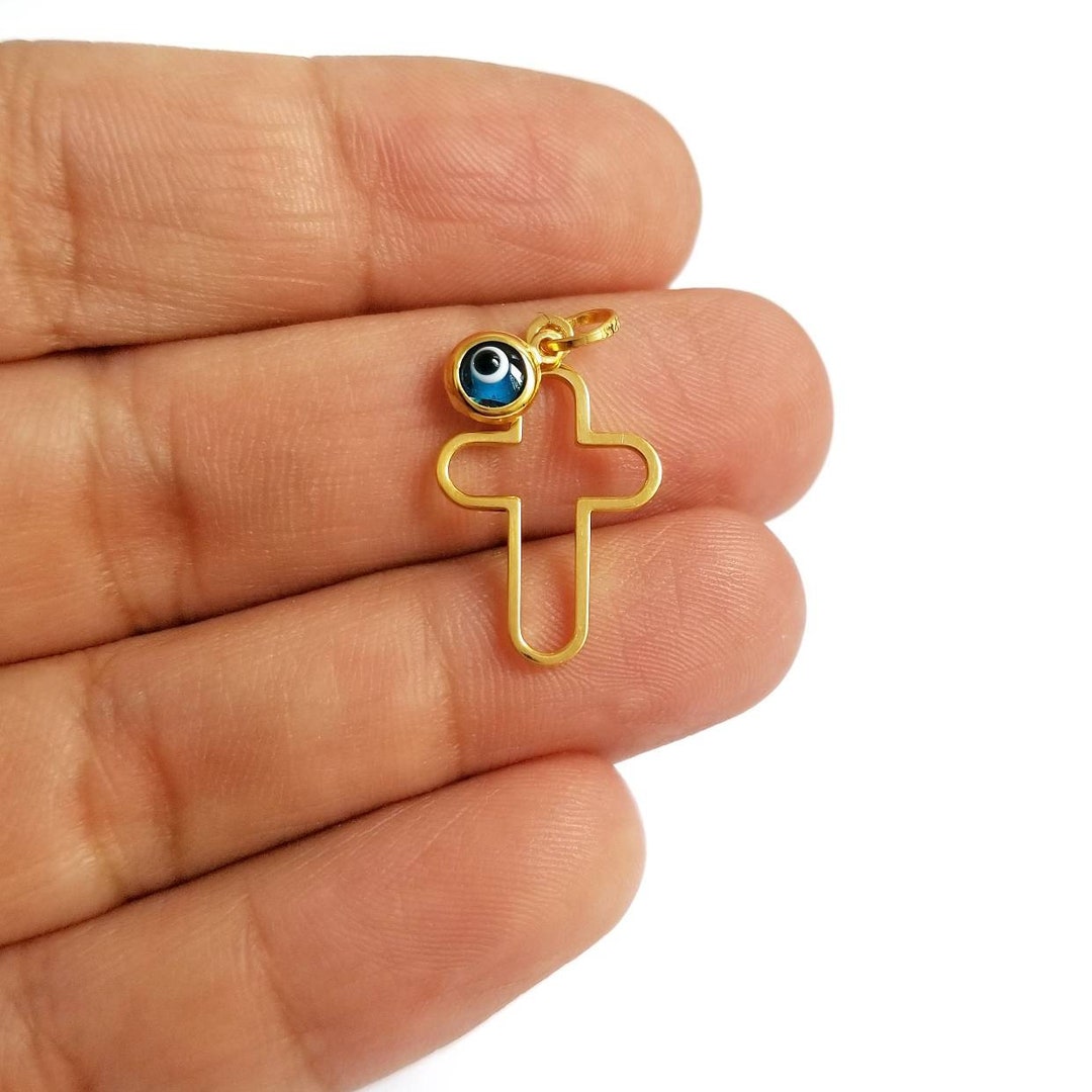 925 Silver Tiny Blue Greek Evil Eye Cross Pendant. 925 Etsy