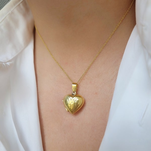Collier médaillon coeur amour en argent sterling 925. Coque photo vintage coeur rétro pour collier. Charm coeur en argent.