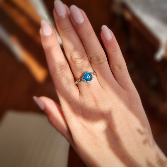 925 Sterling Silver Blue Greek Evil Eye Ring.silver Ring. Good