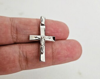 14K White Gold Cross Pendant.Classy Cross Pendant.Baptism Christening Gift. Men Cross Pendant.