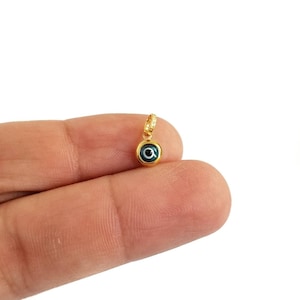925 Sterling Silver Tiny Greek Evil Eye Gold Plated Pendant. Blue Murano Evil Eye.Good Luck and Protection Charm. No Chain Included