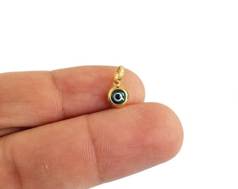 925 Sterling Silver Tiny Greek Evil Eye Gold Plated Pendant. Blue Murano Evil Eye.Good Luck and Protection Charm. No Chain Included