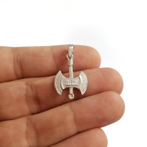 925 Sterling Silver Minoan Axe Pendant Necklace. Ancient Greek Double Axe Pendant.