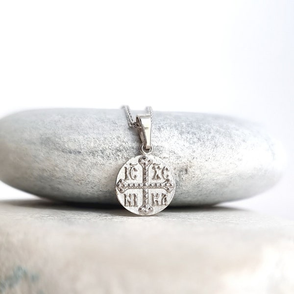 Tiny Cross ΙϹΧϹ ΝΙΚΑ Pendant. 925 Sterling Silver .Christian Pendant.Protection Charm