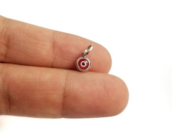 925 Sterling Silver Tiny Red Greek Evil Eye Pendant. Red Evil Eye.Good Luck and Protection Charm