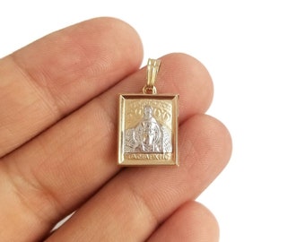 Pendentif fin archange Michael Taxiarchis en or jaune massif 14 carats. Pendentif grec-orthodoxe.