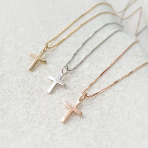 14K Yellow Solid Gold Cross Chain Pendant. Minimalist Christian Necklace. Classy Unisex Cross Casual Charm Necklace. image 6