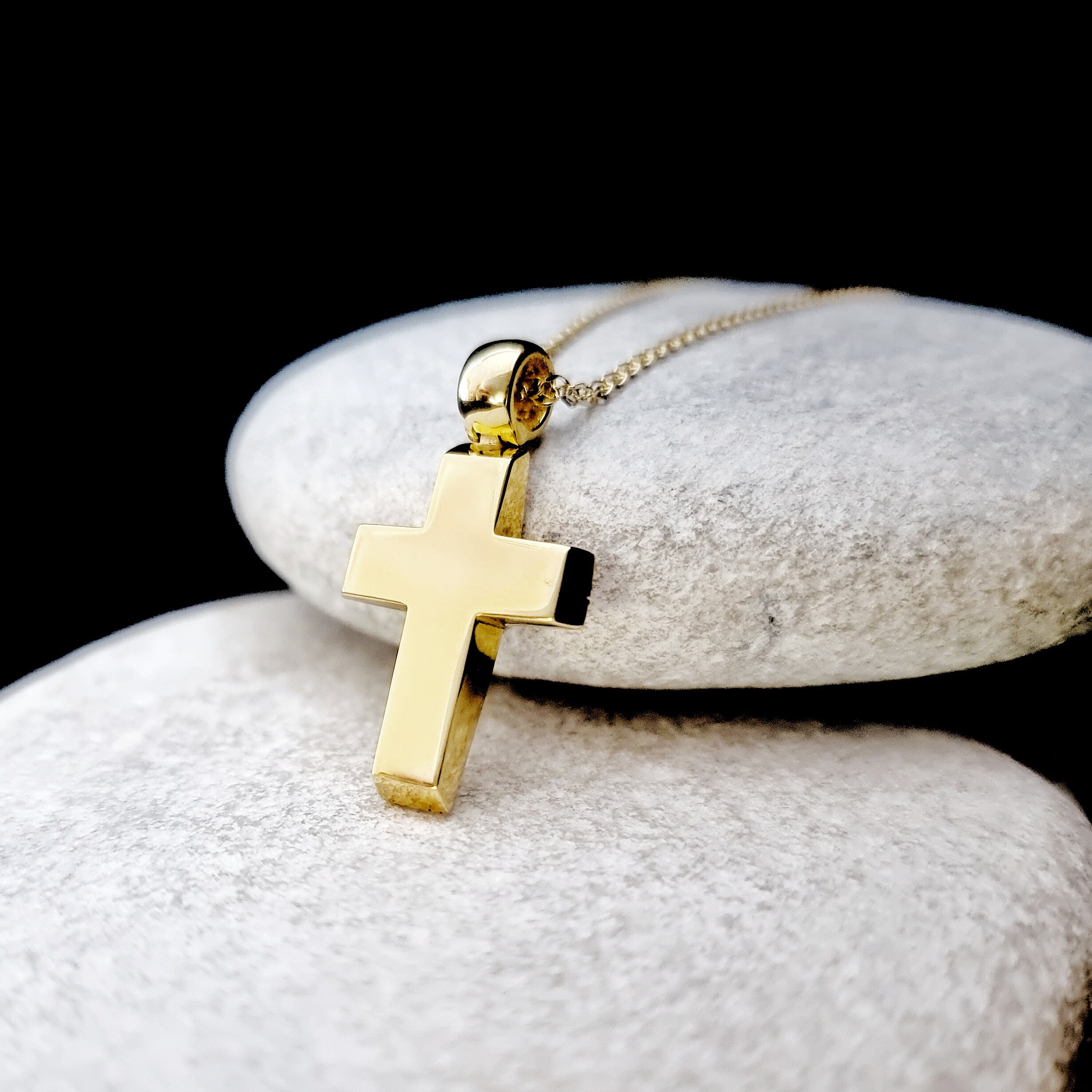 14K Yellow Gold Cross Pendant.classy Cross Pendant.baptism - Etsy