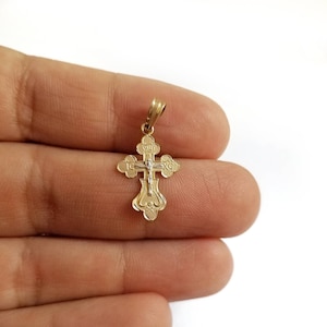 Tiny Jesus Crucifix Cross.14K Yellow Solid Gold, Greek Orthodox Pendant Crucifix.Christian Vintage Retro Pendant
