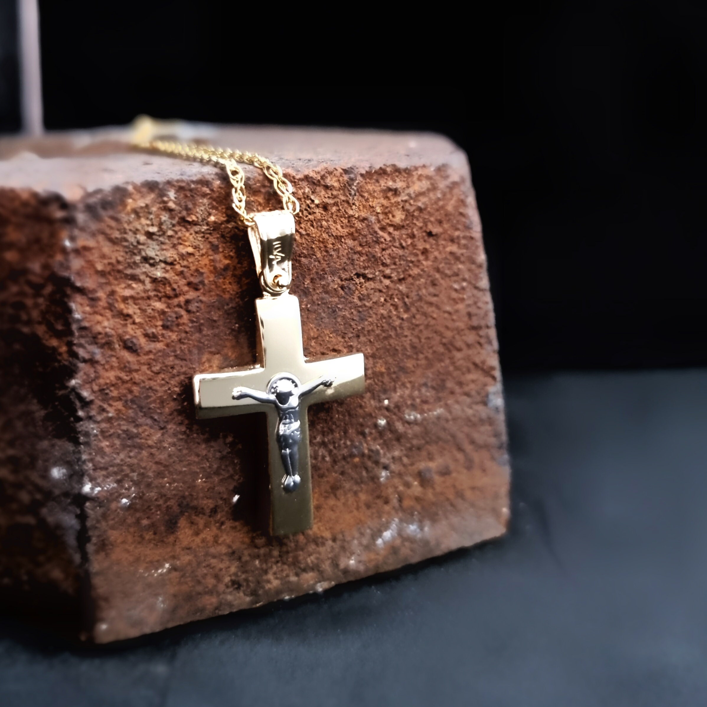 14K Yellow Gold Jesus Cross Pendant 