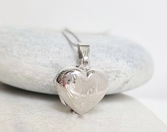 Collier médaillon coeur amour en argent sterling 925. Coque photo vintage coeur rétro pour collier. Charm coeur en argent.