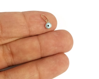 14K Tiny Blue Greek Evil Eye  Pendant.14K Yellow Solid Gold.Good Luck and Protection Charm