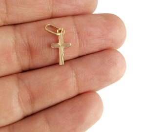 14K Two Sided Solid Yellow Gold Small Jesus Cross Pendant Crucifix.Christian Pendant