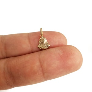 14K Tiny Virgin Mary, Saint Mary ,Madonna Christian Pendant.14K Yellow Solid Gold. Protection Charm