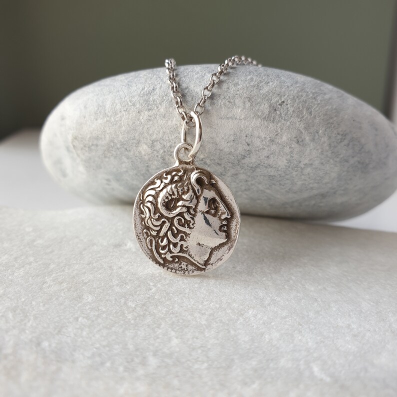 925 Silver Alexander The Great Greek Macedonian Pendant Ancient Greek Macedonian Coin Medallion.