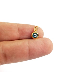 925 Sterling Silver Tiny Greek Evil Eye Gold Plated Pendant. Blue Murano Evil Eye.Good Luck and Protection Charm