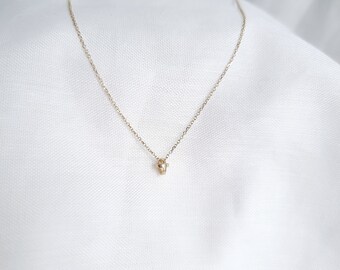 14K Super Tiny Yellow Gold Chain Necklace. Classy Women Cross Casual Charm Minimalist Necklace.