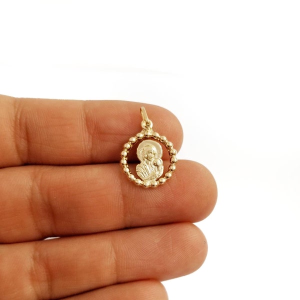 14K Solid Yellow Gold, Virgin Mary, Saint Mary , Small Christian Orthodox Greek Theotokos Pendant. Protection Charm