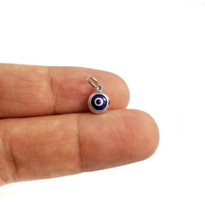 925 Sterling Silver Tiny Dark Blue Greek Evil Eye Pendant. Dark Blue Lapis Evil Eye.Good Luck and Protection Charm
