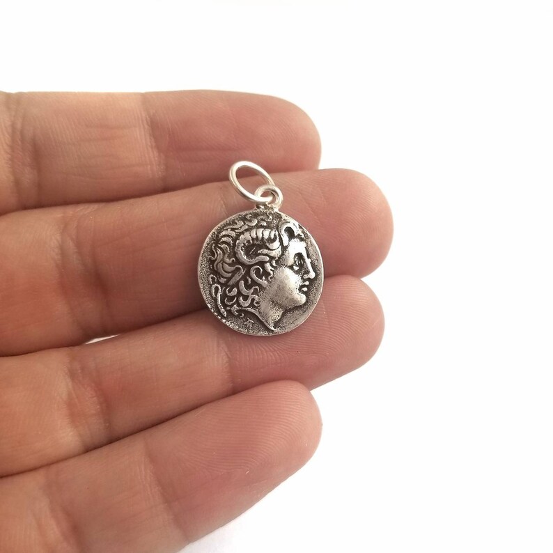 925 Silver Alexander The Great Greek Macedonian Pendant Ancient Greek Macedonian Coin Medallion.