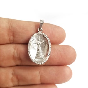 925 Sterling Silver Minoan Snake Goddess Oval Pendant Necklace. Greek Goddess Fresco Figurines Pendant.