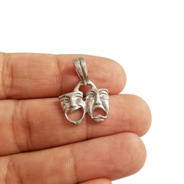 925 Sterling Silver Comedy and Tragedy Drama Mask Pendant Collier. Pendentif théâtral grec antique.