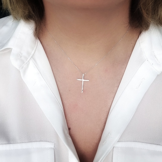 Minimalist long cross best sale necklace