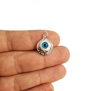 925 Sterling Silver Greek Evil Eye Pendant. Blue Murano Evil Eye.Meander Art Greek Pendant.Good Luck and Protection Charm