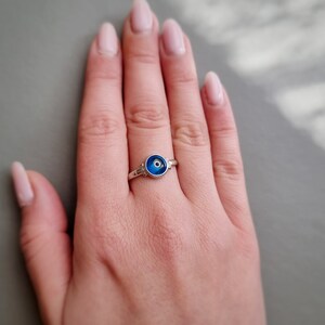 925 Sterling Silver Blue Greek Evil Eye Ring.Silver Ring. Good Luck and Protection Jewelry. image 3