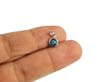 925 Sterling Silver Tiny Greek Evil Eye Pendant. Blue Murano Evil Eye.Good Luck and Protection Charm