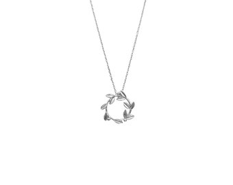 925 Modern Olive Laurel Wreath Sterling Silver Pendant Necklace. Ancient Greek Pendant symbol of Ethos.