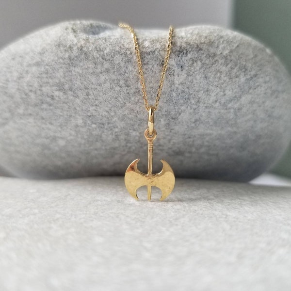 14K Tiny Gold Minoan Axe Pendant Necklace. Ancient Greek Double Axe Pendant. 14K Yellow Solid Gold