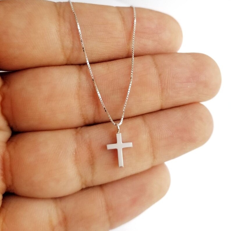 14K White Solid Gold Cross Chain Pendant. Minimalist Christian Etsy