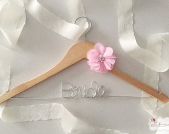 BRIDE Wedding Dress Hanger with Pink Chiffon Decoration