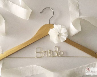 BRIDE Wedding Dress Hanger with Ivory White Chiffon Decoration