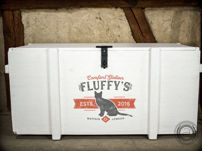 individual pet name /& date personalized storage for kitty litter and litter pan vintage style customized Custom cat litter box trunk