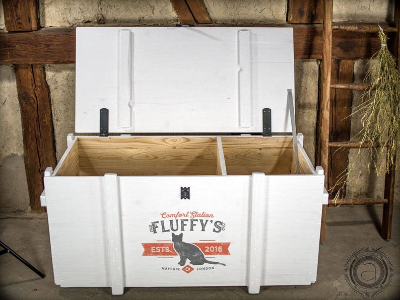 individual pet name /& date personalized storage for kitty litter and litter pan vintage style customized Custom cat litter box trunk
